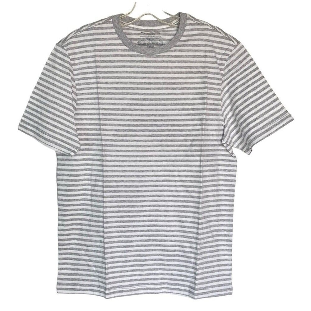 New Men T Shirt XS Stripes Crewneck Tee Gray Short Sleeve‎